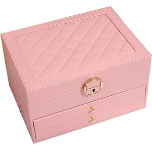 Jewelry Box for Women Girl Wife 3 Layers Large PU Leather Jewelry Organizer